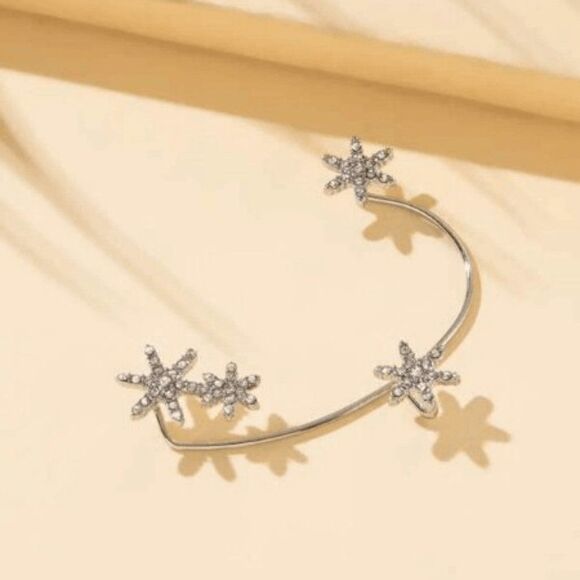 SILVER DIAMOND STAR EAR CRAWLER CUFF JACKET - Picture 3 of 3